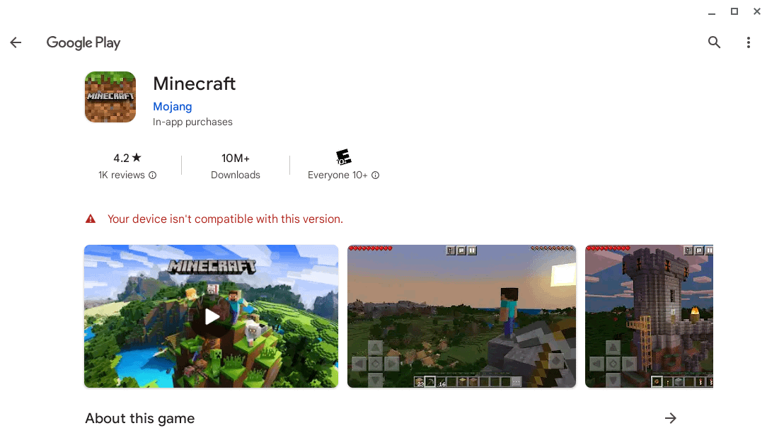 I've been trying to get minecraft on my Chromebook but this keeps ...