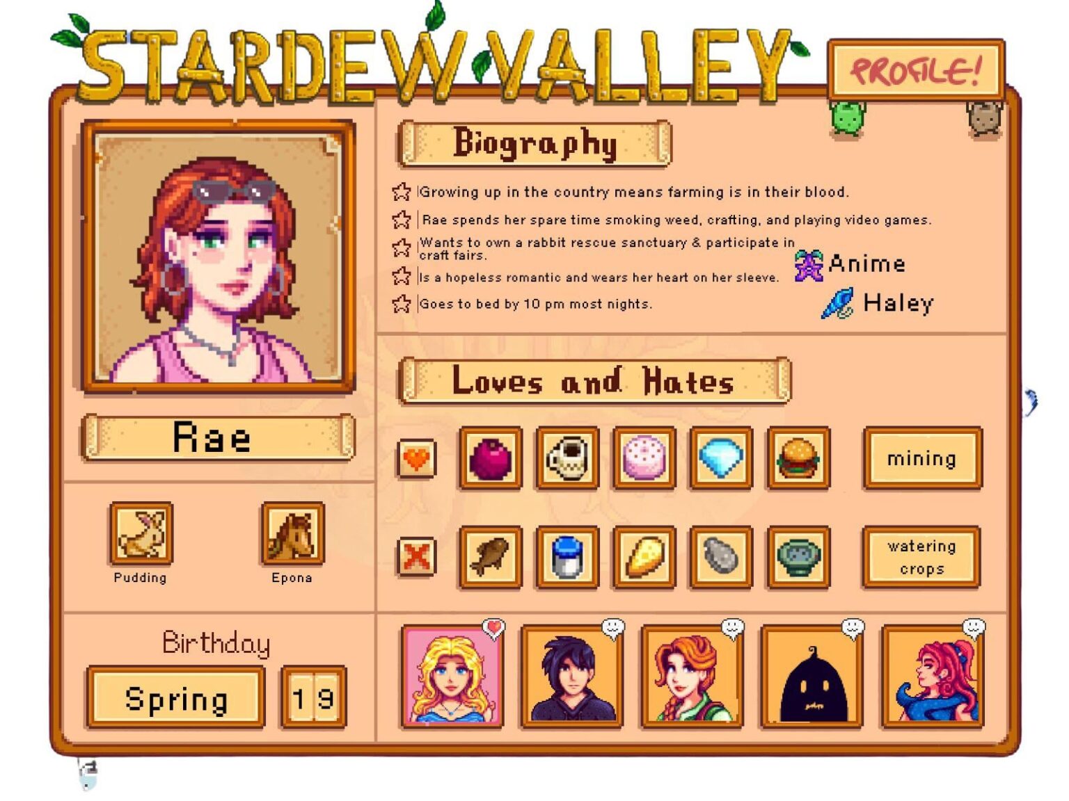 Made my own Stardew Valley character profile !!