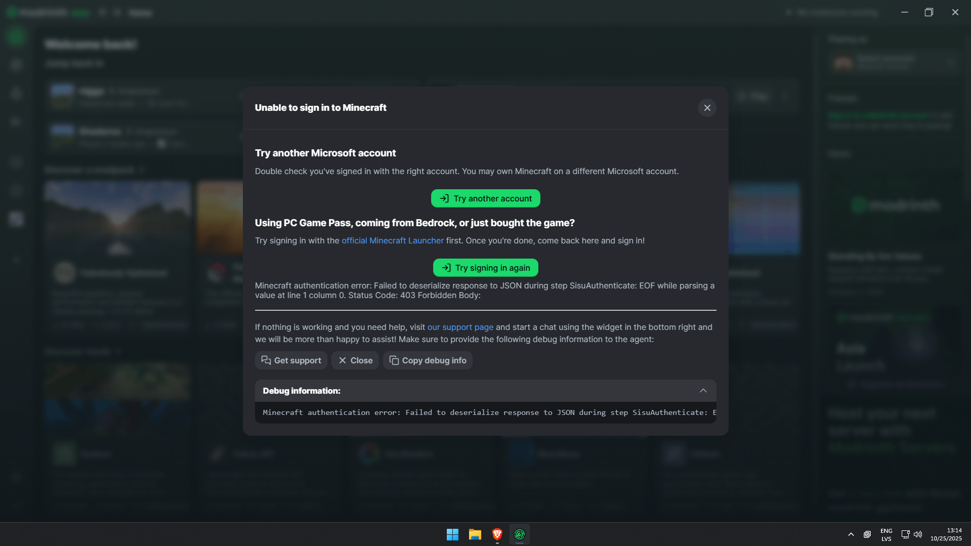 Can't sign in with Microsoft on Modrinth App. - MineNest, Mine Nest