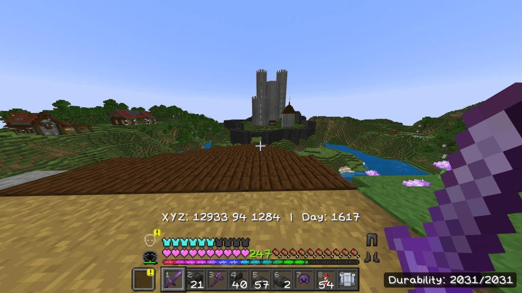 my current town im working on castle is almost at the end just gotta finish the walk way on the walls. more info below