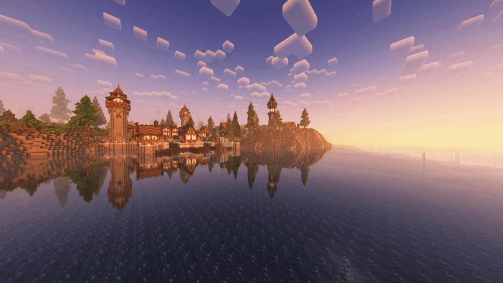 Before and after picture of my Minecraft creative world (mostly a change in shader and shot composition to be honest)
