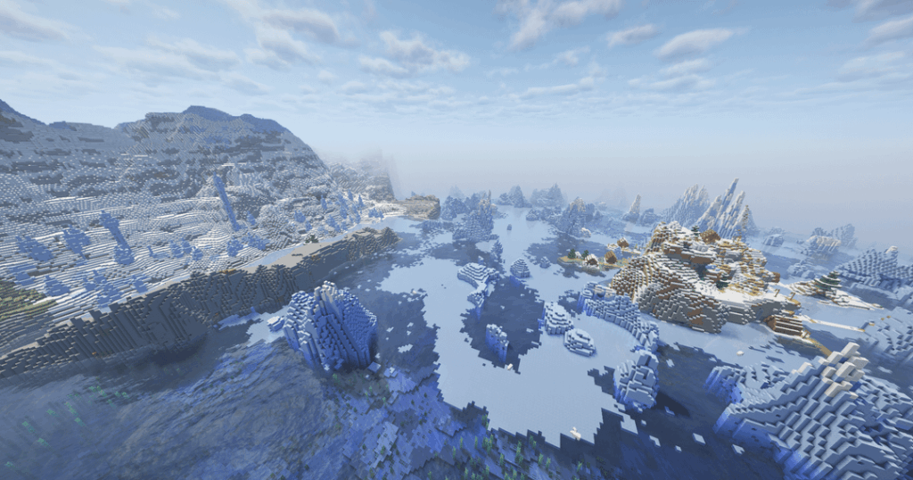 Snowy Village generated on a frozen cliff surrounded by massive icebergs & ice spikes! ❄️🧊 Java1.21+