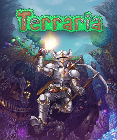 Official Terraria artwork showing an adventurer above caves and dangerous zones before Hardmode preparation