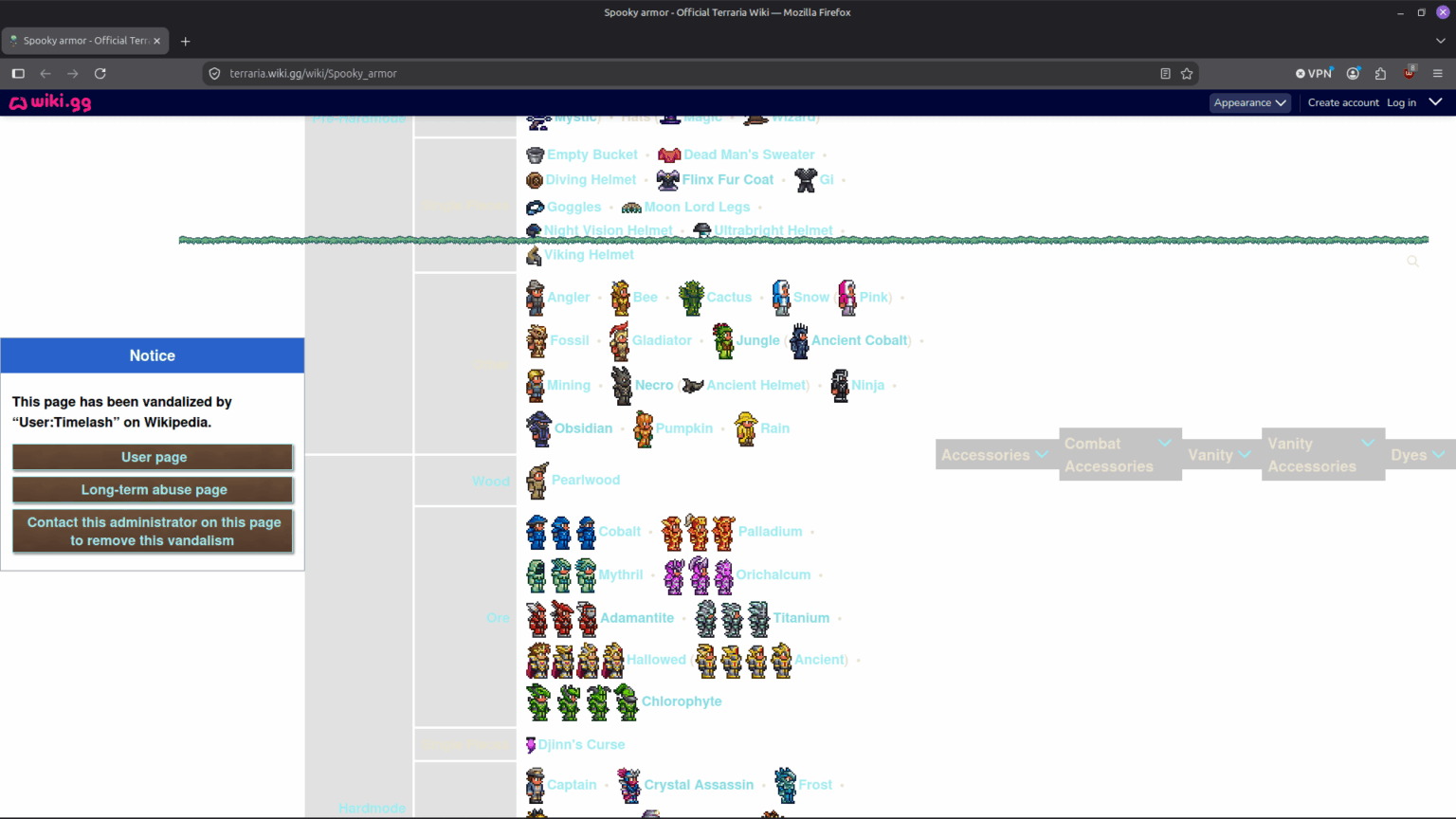 The Spooky Armor page on the official wiki is vandalized and I don't know how to submit a report