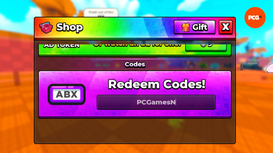 Shoot For Eggs codes: A screenshot of the codes box with PCGamesN in the slot and a PCGN logo in the top right corner