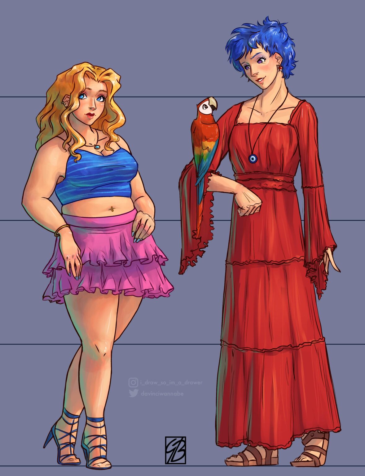 Finally drawing a full line up of all the romance candidates in my style, part 4: Haley and Emily [OC]